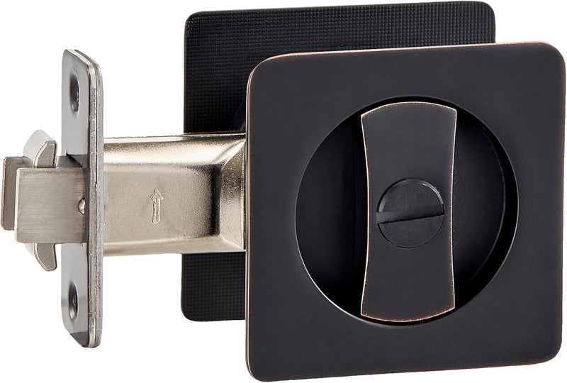Lethato Pocket Door Hardware Oil Rubbed Bronze, Pocket Door Lock, Pocket Door Latch, Contemporary Pocket Door with Privacy Lock (1 Pack, Square Rounded-Corner) - Image 1